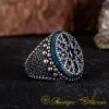 Blue Zircon Pieces Oxidized Silver Ring