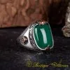 Green Aqeeq Silver Ring With Tughra & Coat of Arms