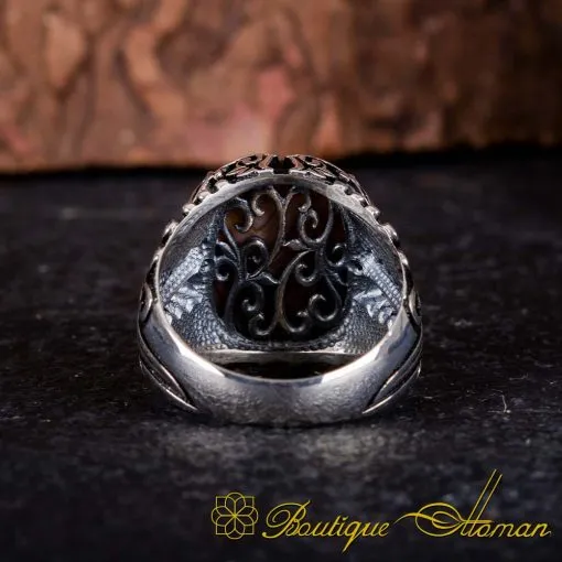 Sulemani Aqeeq Silver Ring With Sword Sides - Image 5