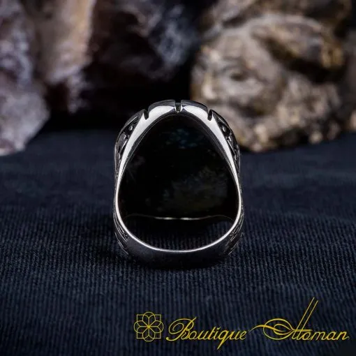 Moss Agate Elongated Silver Ring - Image 4