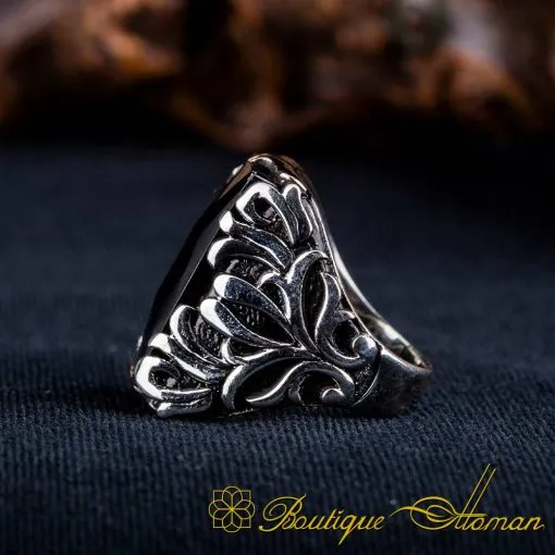 Black Zircon Rectangle Ornamented Silver Ring No:7 - Image 4