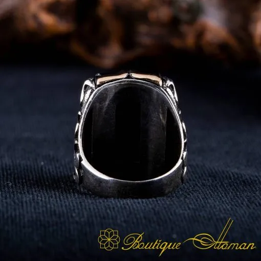 Black Zircon Rectangle Ornamented Silver Ring No:7 - Image 5