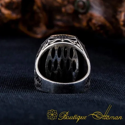 Blue Zircon Rectangle Ornamented Silver Ring No:1 - Image 5