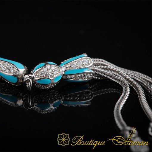 Unique Blue Mina Micro Zircon Detailed Silver Tasbih - Image 4