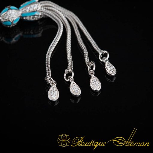 Unique Blue Mina Micro Zircon Detailed Silver Tasbih - Image 5