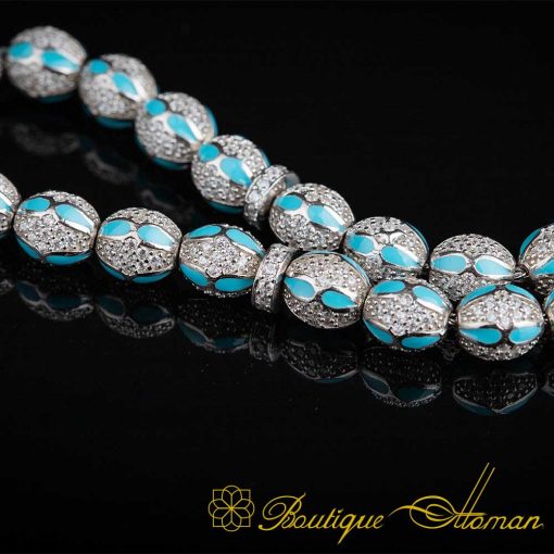 Unique Blue Mina Micro Zircon Detailed Silver Tasbih - Image 3