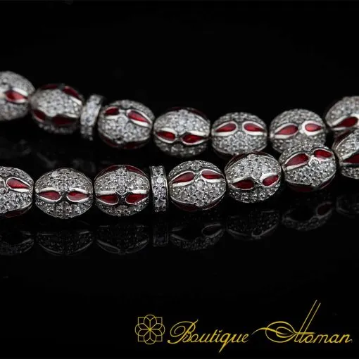 Unique Red Mina Micro Zircon Detailed Silver Tasbih No:2 - Image 3
