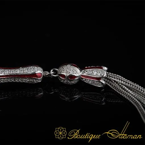Unique Red Mina Micro Zircon Detailed Silver Tasbih No:2 - Image 4