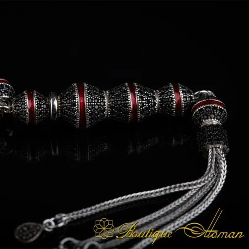 Unique Red Mina Micro Zircon Detailed Silver Tasbih No:4 - Image 4