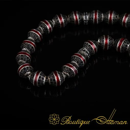 Unique Red Mina Micro Zircon Detailed Silver Tasbih No:4 - Image 3