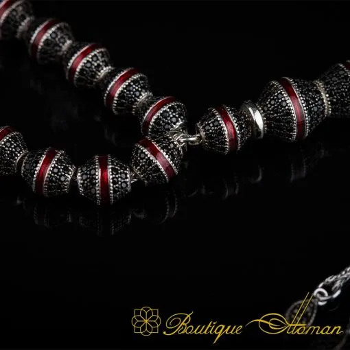Alternative view of Unique Red Mina Micro Zircon Detailed Silver Tasbih No:4