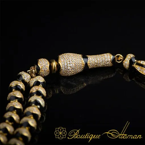 Alternative view of Unique Black Mina Micro Zircon Detailed Golden Tasbih