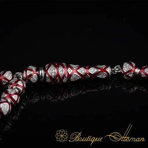 Alternative view of Unique Red Mina Micro Zircon Detailed Silver Tasbih