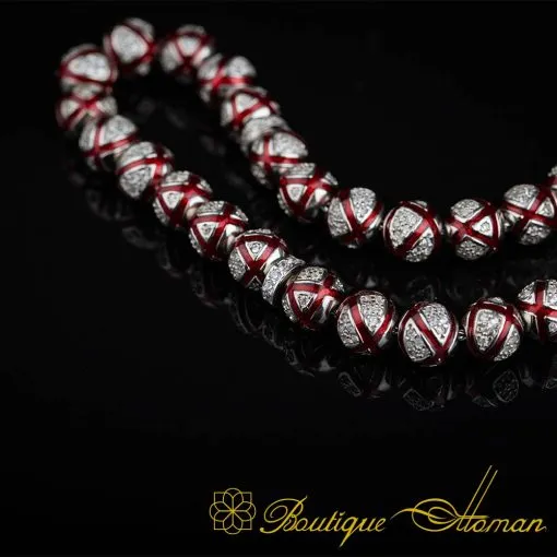 Unique Red Mina Micro Zircon Detailed Silver Tasbih - Image 3