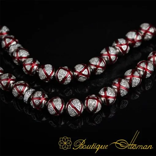 Unique Red Mina Micro Zircon Detailed Silver Tasbih - Image 4