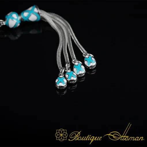 Unique Blue & White Mina Micro Detailed Silver Tasbih - Image 5