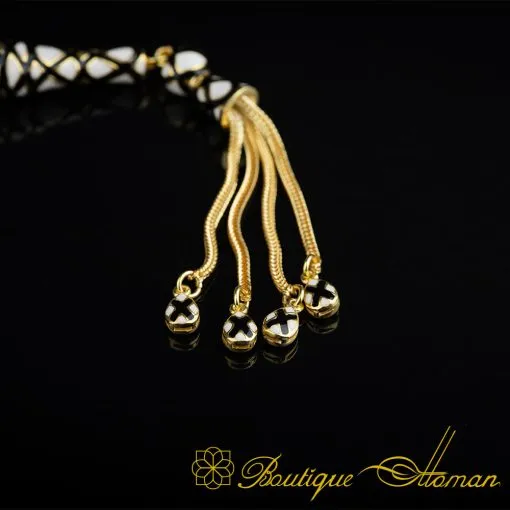 Unique Black & White Mina Micro Detailed Golden Tasbih - Image 5