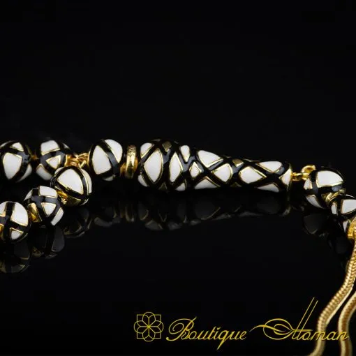 Alternative view of Unique Black & White Mina Micro Detailed Golden Tasbih