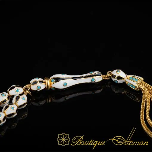 Alternative view of Unique Black & White Mina Micro Turquoise Detailed Golden Tasbih