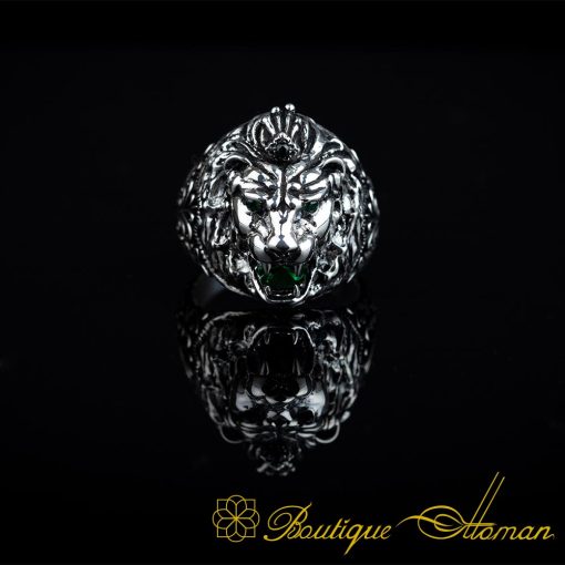 Roaring Lion Head Figure Green Zircon Pieces Ring - Image 3