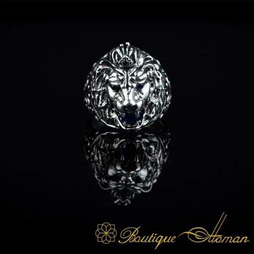 Roaring Lion Head Figure Blue Zircon Pieces Ring - Image 3