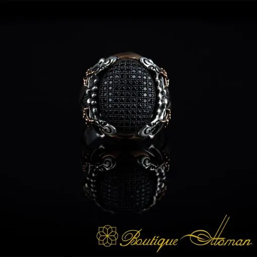 Black Zircon Pieces Crossed Sword Band Silver Ring - Image 3