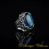 Blue Tiger’s Eye Crossed Sword Band Silver Ring