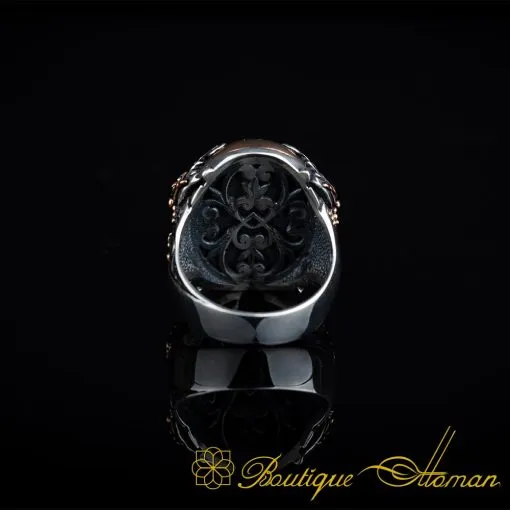 Blue Tiger's Eye Crossed Sword Band Silver Ring - Image 5