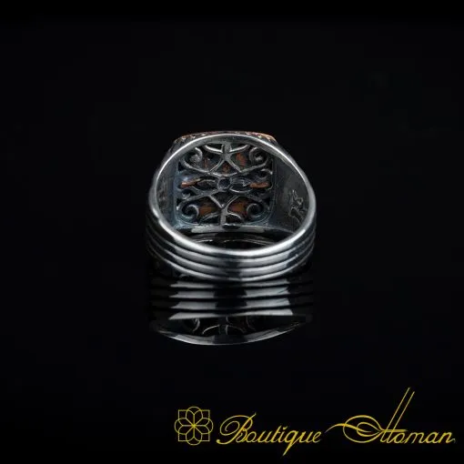 Green Agate Stone Square Striped Silver Ring - Image 5