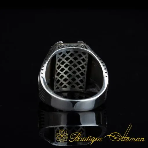 Green Zircon Octagon Cut Silver Men Ring - Image 5
