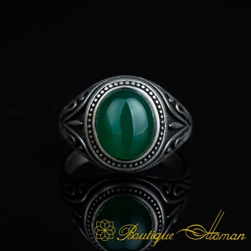 Round Green Aqeeq Pinky Ring - Image 3