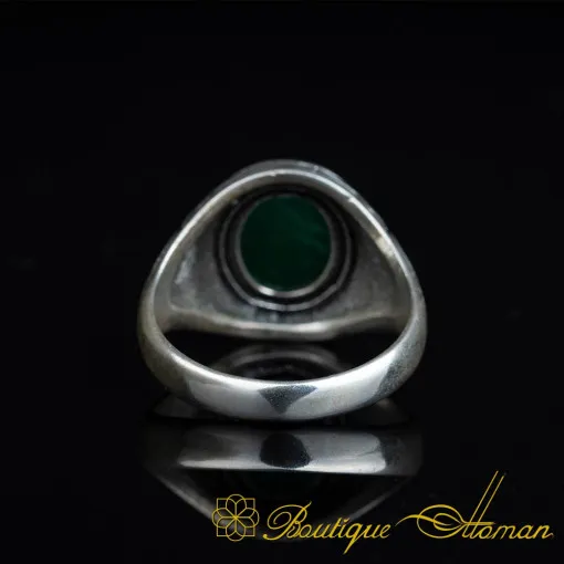 Round Green Aqeeq Pinky Ring - Image 5