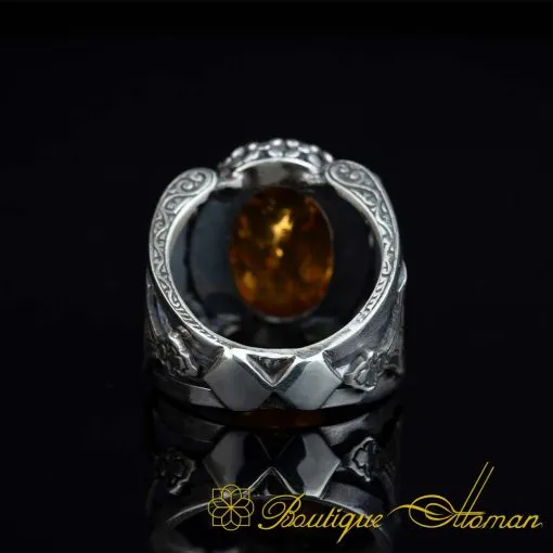 Kanuni Collection Amber Silver Men Ring - Image 5