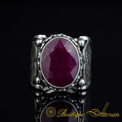 Kanuni Collection Ruby Silver Men Ring - Image 3