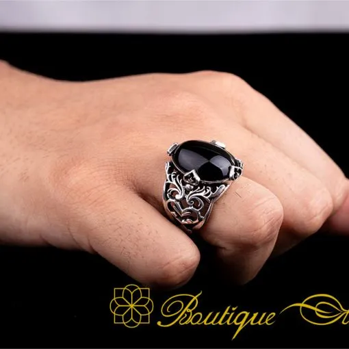 Alternative view of 925 Silver Black Aqeeq Handmade Ring