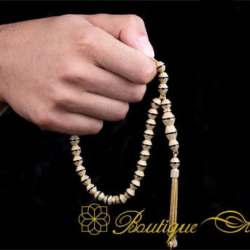 Unique Black Mina Micro Zircon Detailed Golden Tasbih No:2 - Image 6