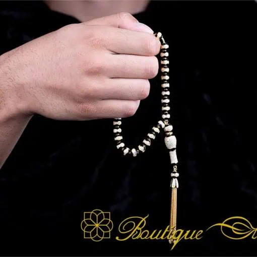 Unique Black Mina Micro Zircon Detailed Golden Tasbih - Image 6