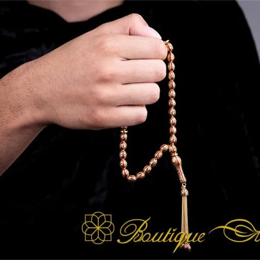 Unique Red Mina Micro Detailed Golden Tasbih - Image 6