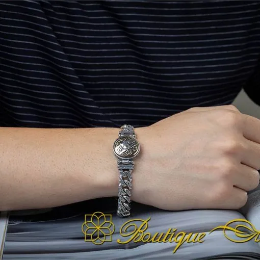 Hasbunallahu Silver Rotating Chain Bracelet For Men - Image 6