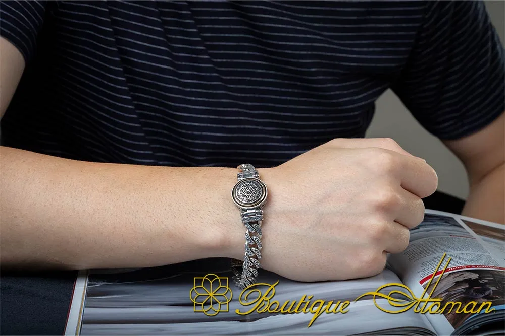 Seal of Solomon Silver Rotating Chain Bracelet For Men - Image 6