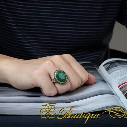 Emerald Gold Plated Oxidized Silver Ring - Image 5