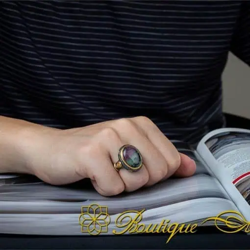 Ruby Zoisite Gold Plated Oxidized Silver Ring - Image 5