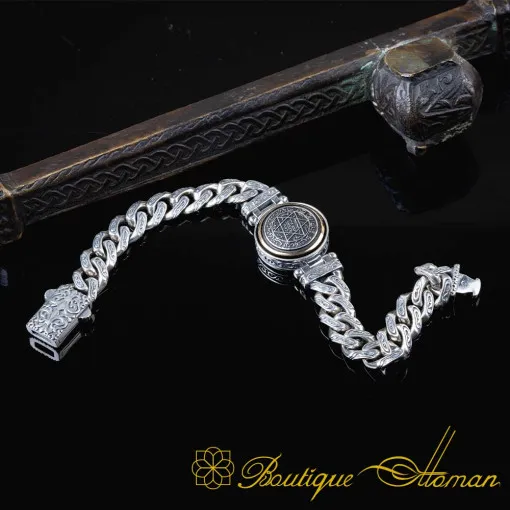 Seal of Solomon Silver Rotating Chain Bracelet For Men