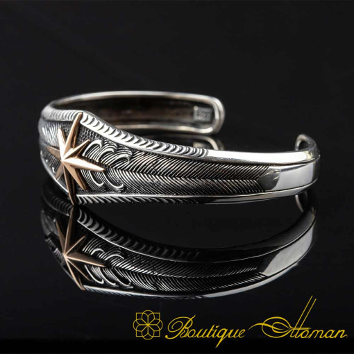 Compass Star Unisex Silver Cuff Bracelet - Image 4