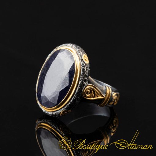 Sapphire Gold Plated Oxidized Silver Ring - Image 3