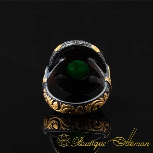Emerald Gold Plated Oxidized Silver Ring - Image 4