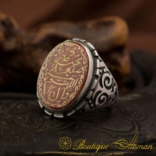 Allahumma Salli `Alaa Sayyidinaa Muhammadini Salawat Red Yemeni Aqeeq Ring - Image 3