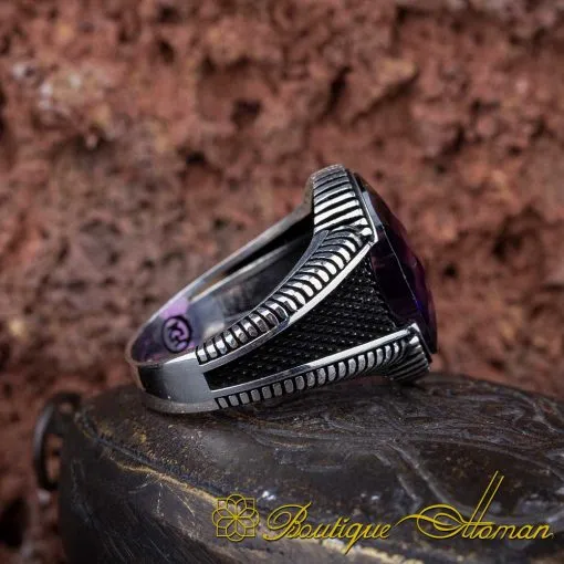 Amethyst Zircon Oval Micro Cut Silver Ring - Image 4