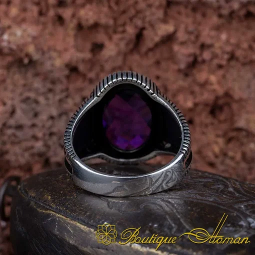 Amethyst Zircon Oval Micro Cut Silver Ring - Image 5