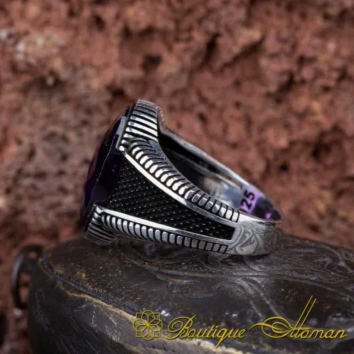 Amethyst Zircon Oval Micro Cut Silver Ring - Image 6